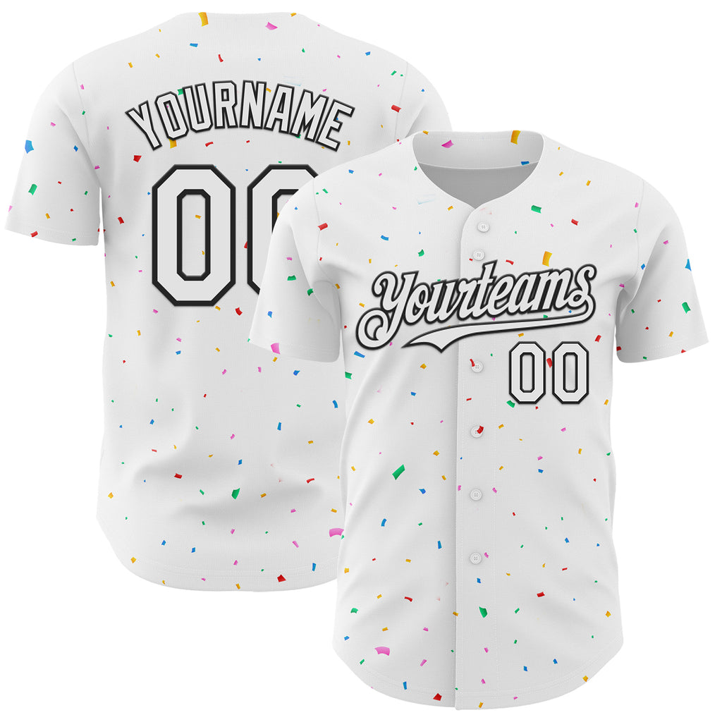 Custom White Black 3D Pattern Design Confetti Colorful Speckle Authentic Baseball Jersey