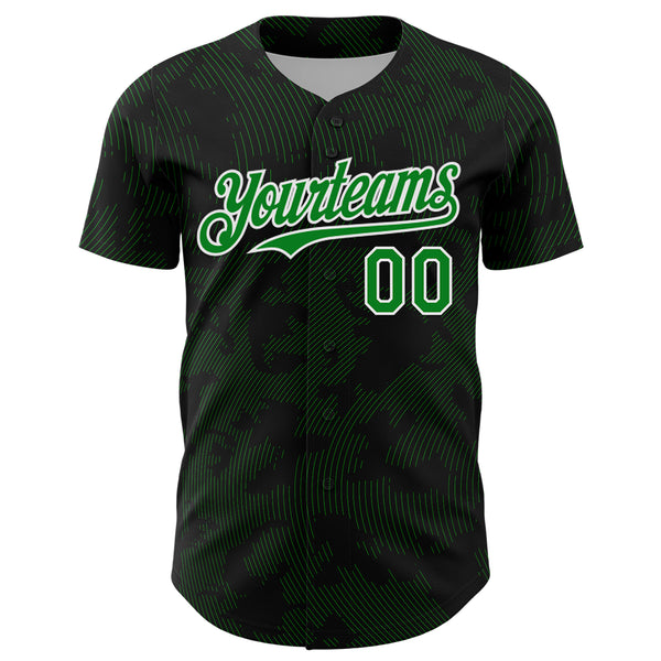 Custom Black Grass Green-White Curve Lines Authentic Baseball Jersey
