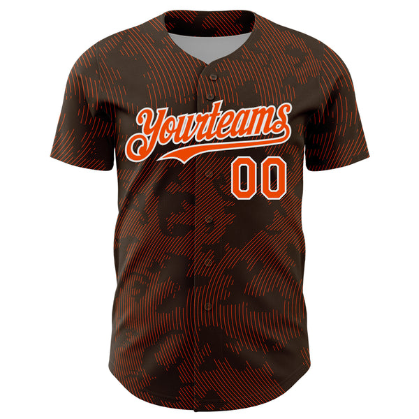 Custom Brown Orange-White Curve Lines Authentic Baseball Jersey