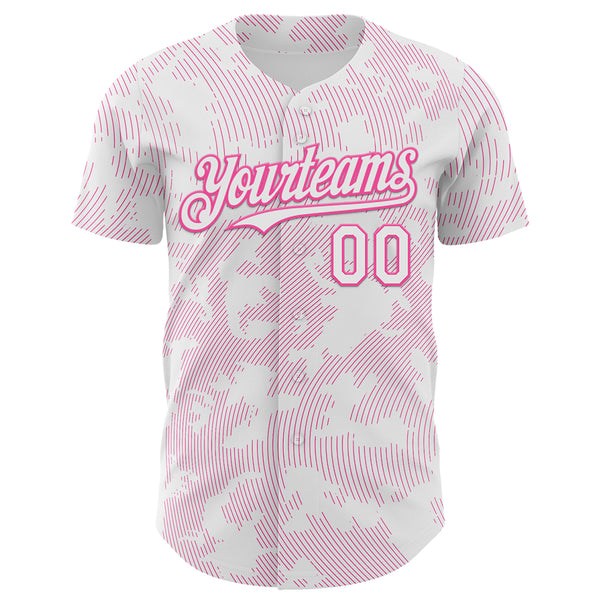 Custom White Pink Curve Lines Authentic Baseball Jersey