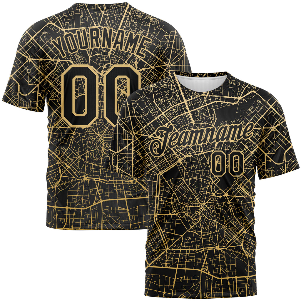 Custom Black-City Cream 3D Pattern City Street Map Urban Grid Performance T-Shirt