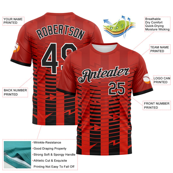 Custom Red Black-White 3D Pattern Abstract Geometric Dynamic Stripe Performance T-Shirt