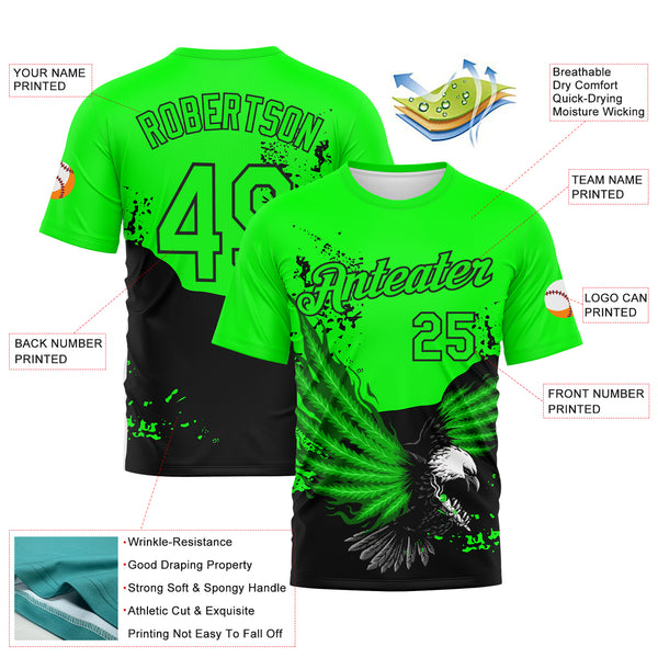 Custom Aurora Green-Black 3D Pattern Aguila Eagle Performance T-Shirt