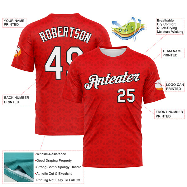 Custom Fire Red White-Black 3D Pattern Tone-on-Tone Minimalist Sytle Performance T-Shirt