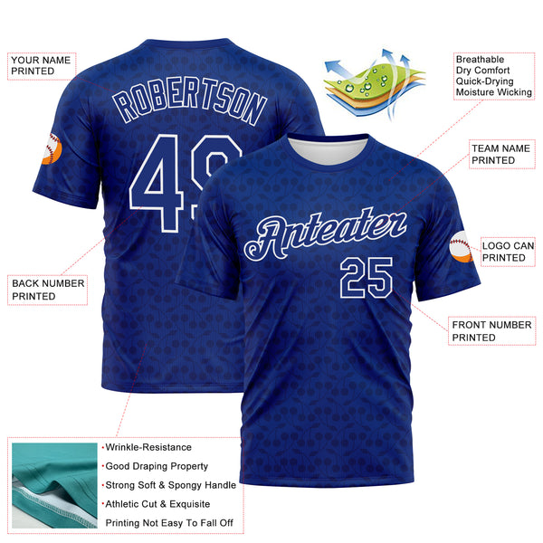 Custom Royal-White 3D Pattern Tone-on-Tone Minimalist Sytle Performance T-Shirt