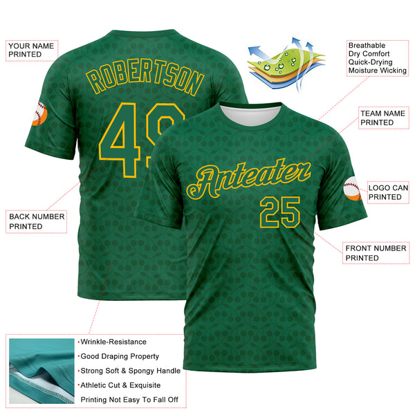 Custom Kelly Green-Gold 3D Pattern Tone-on-Tone Minimalist Sytle Performance T-Shirt