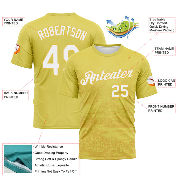 Custom Light Yellow-White 3D Pattern Vintage Line Art Cityscape Performance T-Shirt