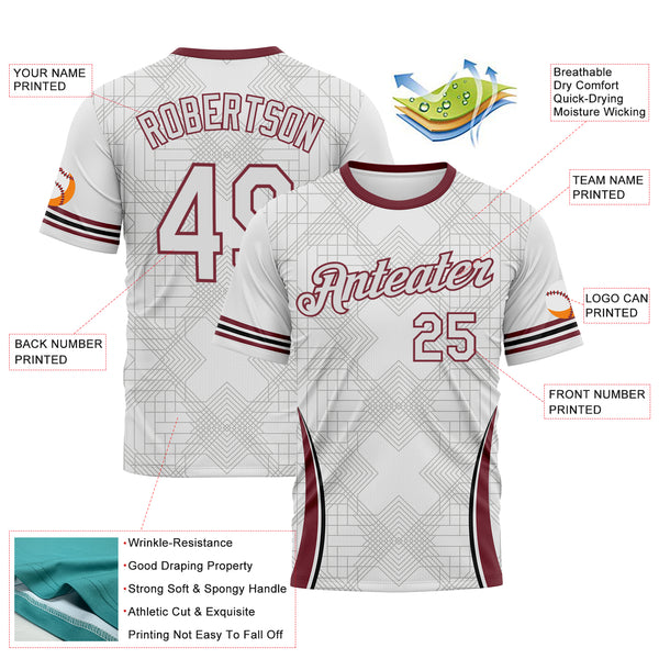 Custom White-Burgundy 3D Pattern Geometric Retro Athletic Performance T-Shirt