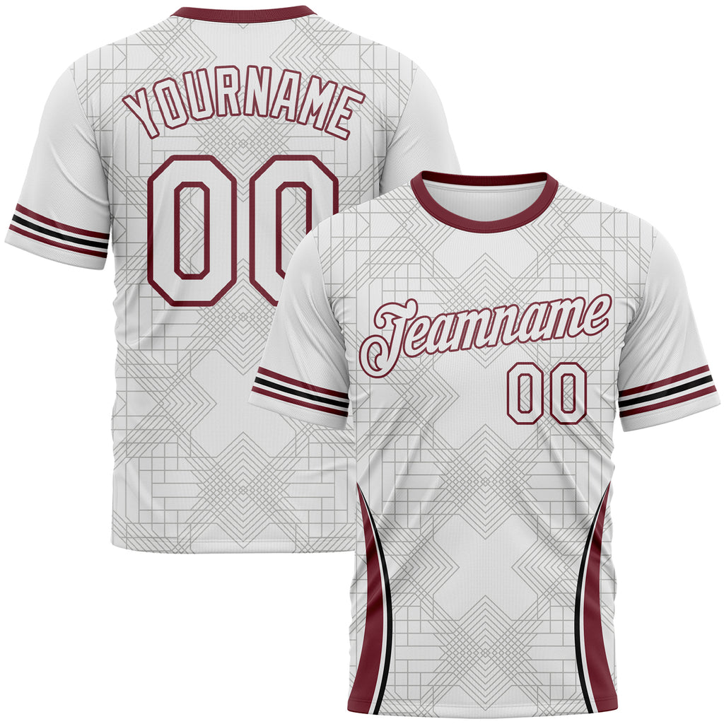 Custom White-Burgundy 3D Pattern Geometric Retro Athletic Performance T-Shirt