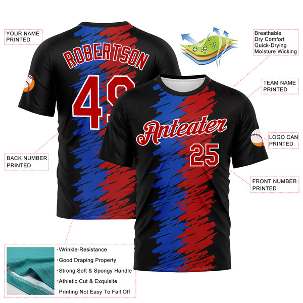 Custom Black Red Thunder Blue-White 3D Pattern Brush Stroke Graffiti Grunge Style Performance T-Shirt