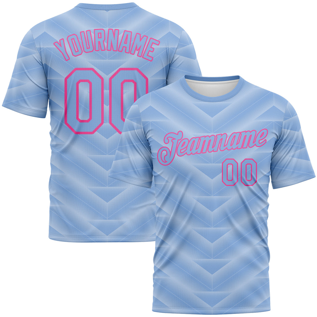 Custom Light Blue-Pink 3D Pattern Geometric Chevron Texture Performance T-Shirt