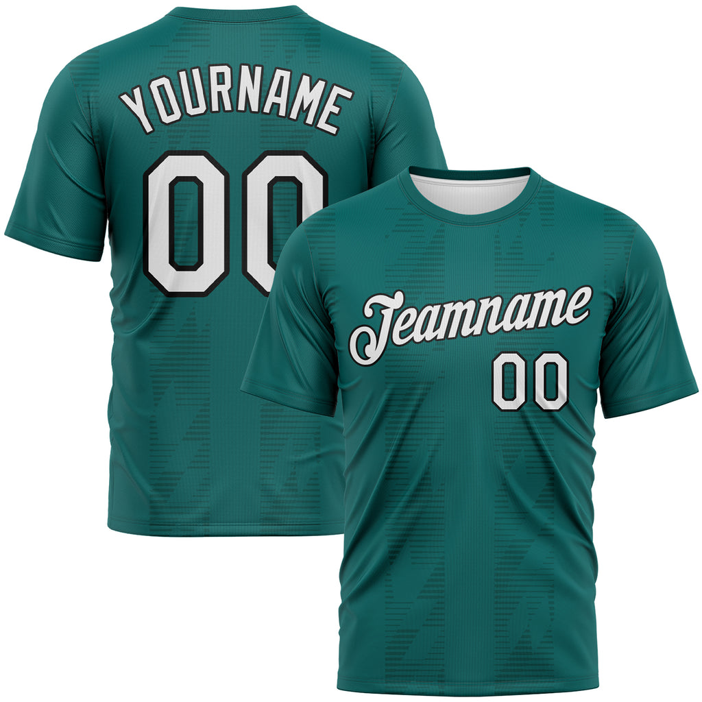Custom Teal White Midnight Green-Black 3D Pattern Retro Geometric Performance T-Shirt