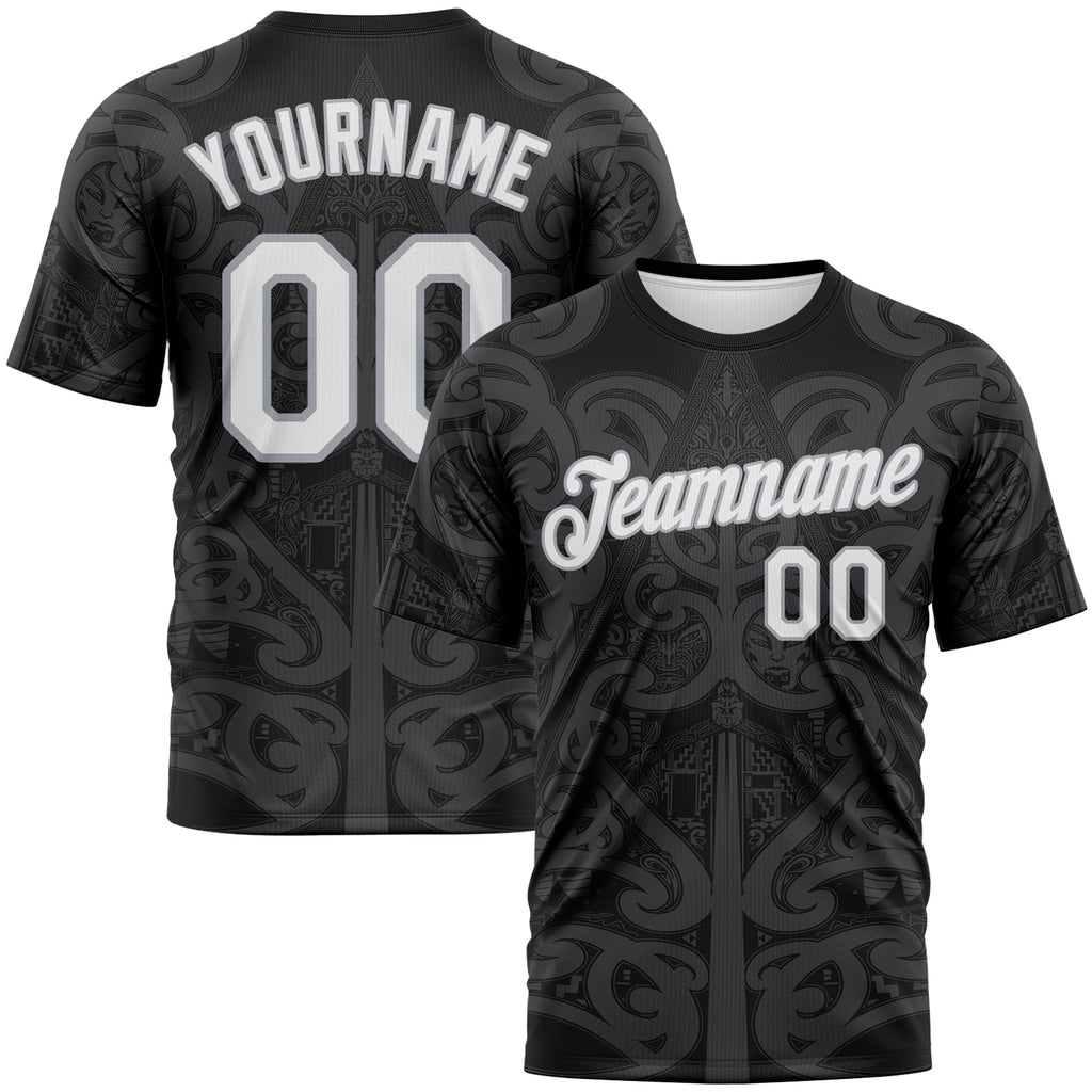 Custom Black White-Gray 3D Pattern Maori Tribal Tattoo Performance T-Shirt