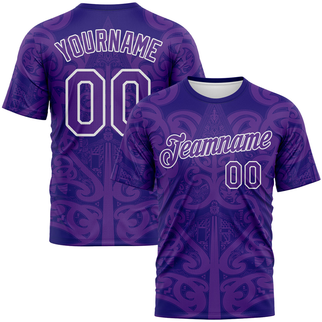 Custom Dark Purple Purple-White 3D Pattern Maori Tribal Tattoo Performance T-Shirt