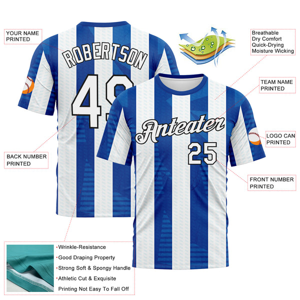 Custom Blue White-Black 3D Pattern Vertical Stripe Vintage Style Performance T-Shirt