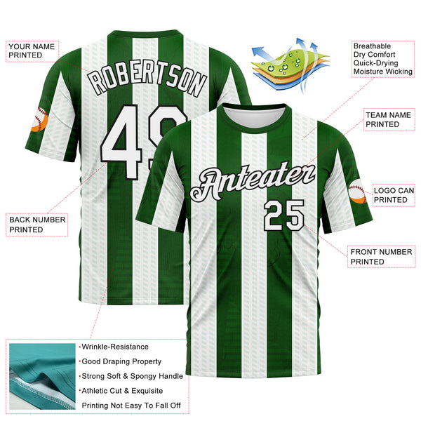 Custom Grass Green White-Black 3D Pattern Vertical Stripe Vintage Style Performance T-Shirt