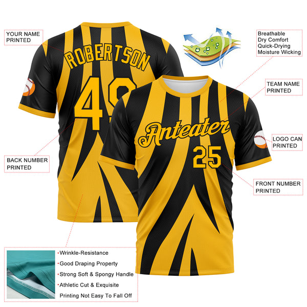 Custom Black-Gold 3D Pattern Jagged Stripe Abstract Geometric Performance T-Shirt