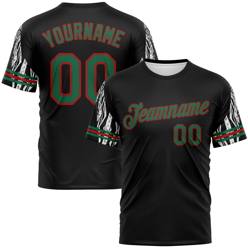 Custom Black Kelly Green-Red 3D Pattern Zebra Performance T-Shirt