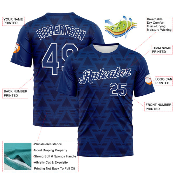 Custom US Navy Blue Navy-White 3D Pattern Geometric Diamond Performance T-Shirt