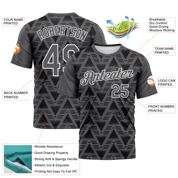Custom Steel Gray Black-White 3D Pattern Geometric Diamond Performance T-Shirt