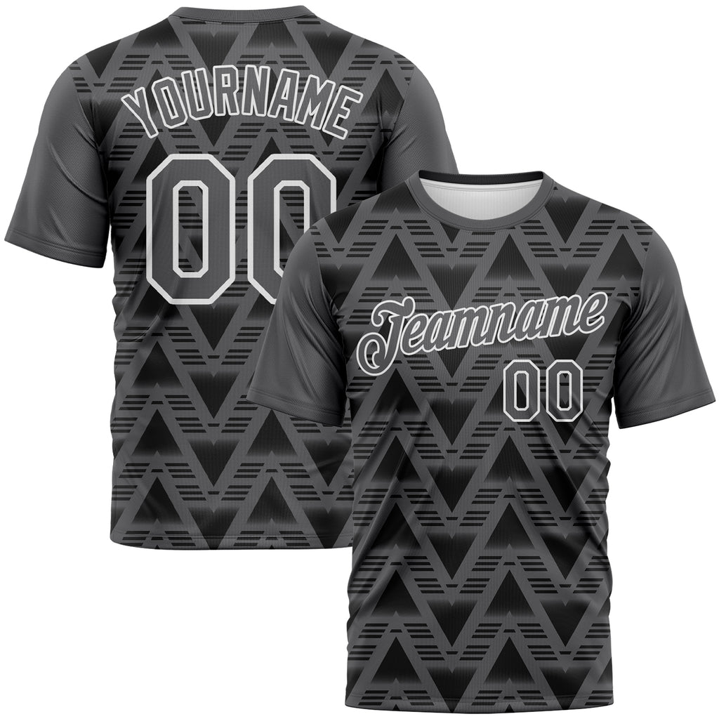 Custom Steel Gray Black-White 3D Pattern Geometric Diamond Performance T-Shirt