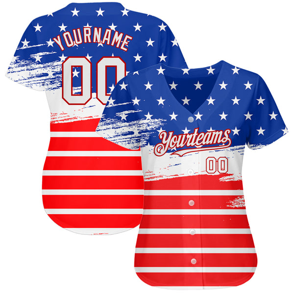 Custom Royal White-Red 3D American Flag Fashion Authentic Baseball Jersey