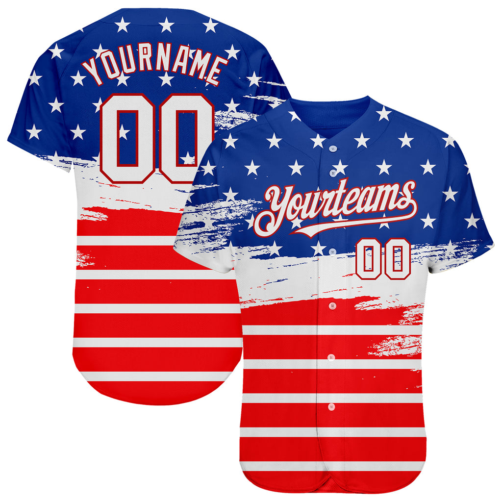 Custom Royal White-Red 3D American Flag Fashion Authentic Baseball Jersey