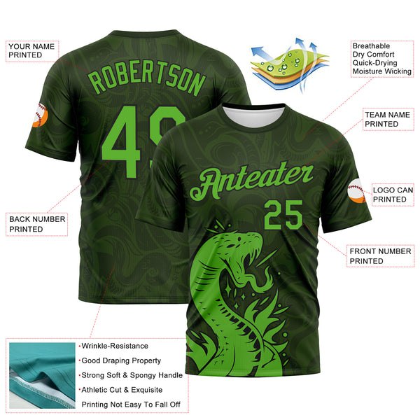 Custom Green Aurora Green-Black 3D Pattern Tribal Snake Performance T-Shirt