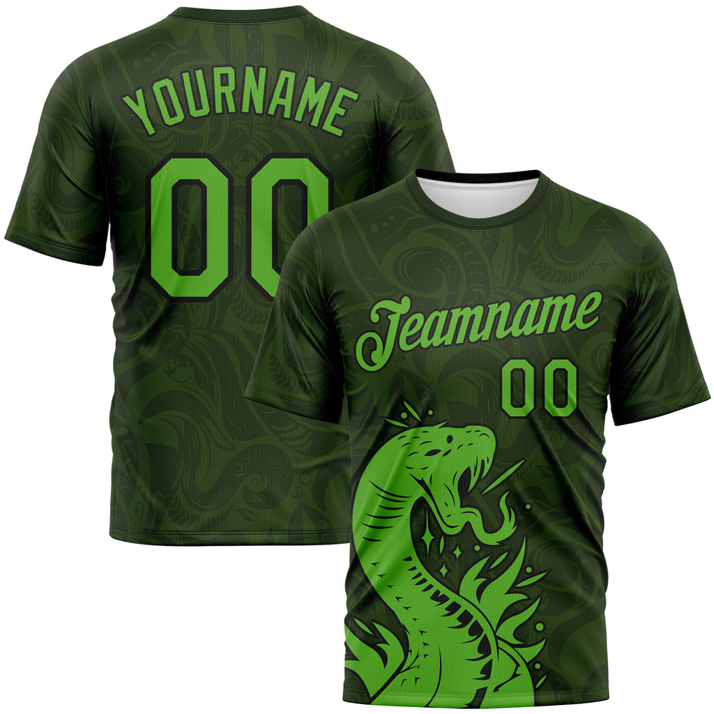 Custom Green Aurora Green-Black 3D Pattern Tribal Snake Performance T-Shirt