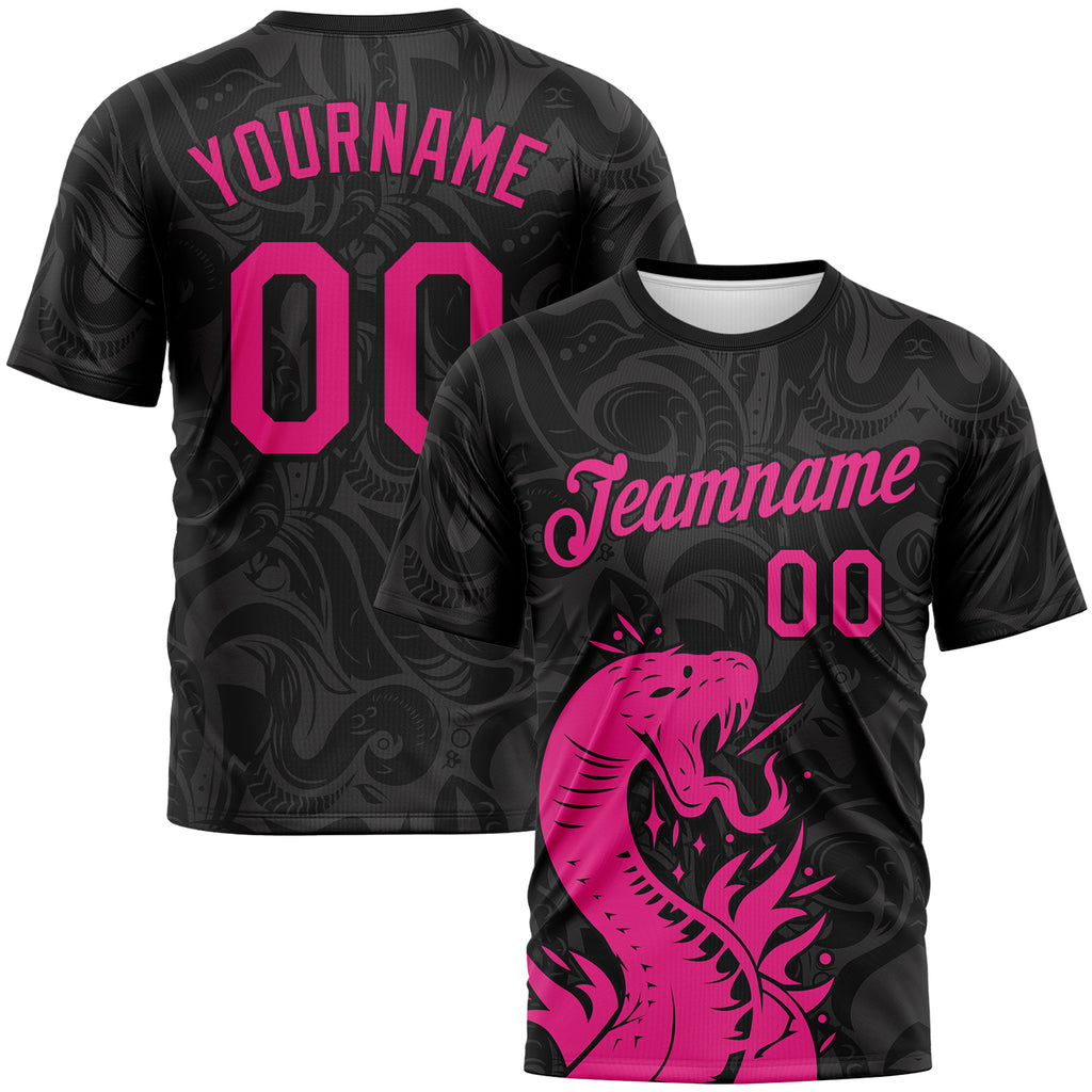 Custom Black-Hot Pink 3D Pattern Tribal Snake Performance T-Shirt