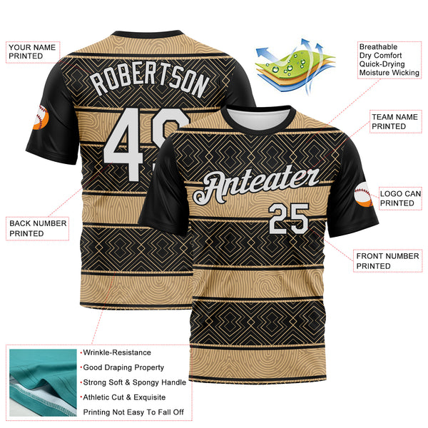 Custom Black White-City Cream 3D Pattern Tribal Geometric Horizontal Stripe Performance T-Shirt