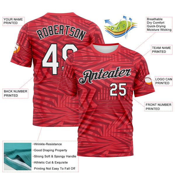 Custom Red White-Black 3D Pattern Hard Slash Abstract Geometric Performance T-Shirt