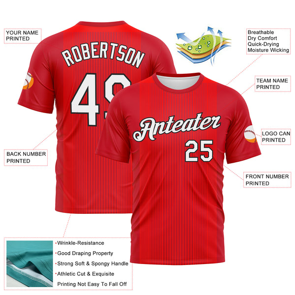 Custom Red White-Black 3D Pattern Vertical Stripe Performance T-Shirt