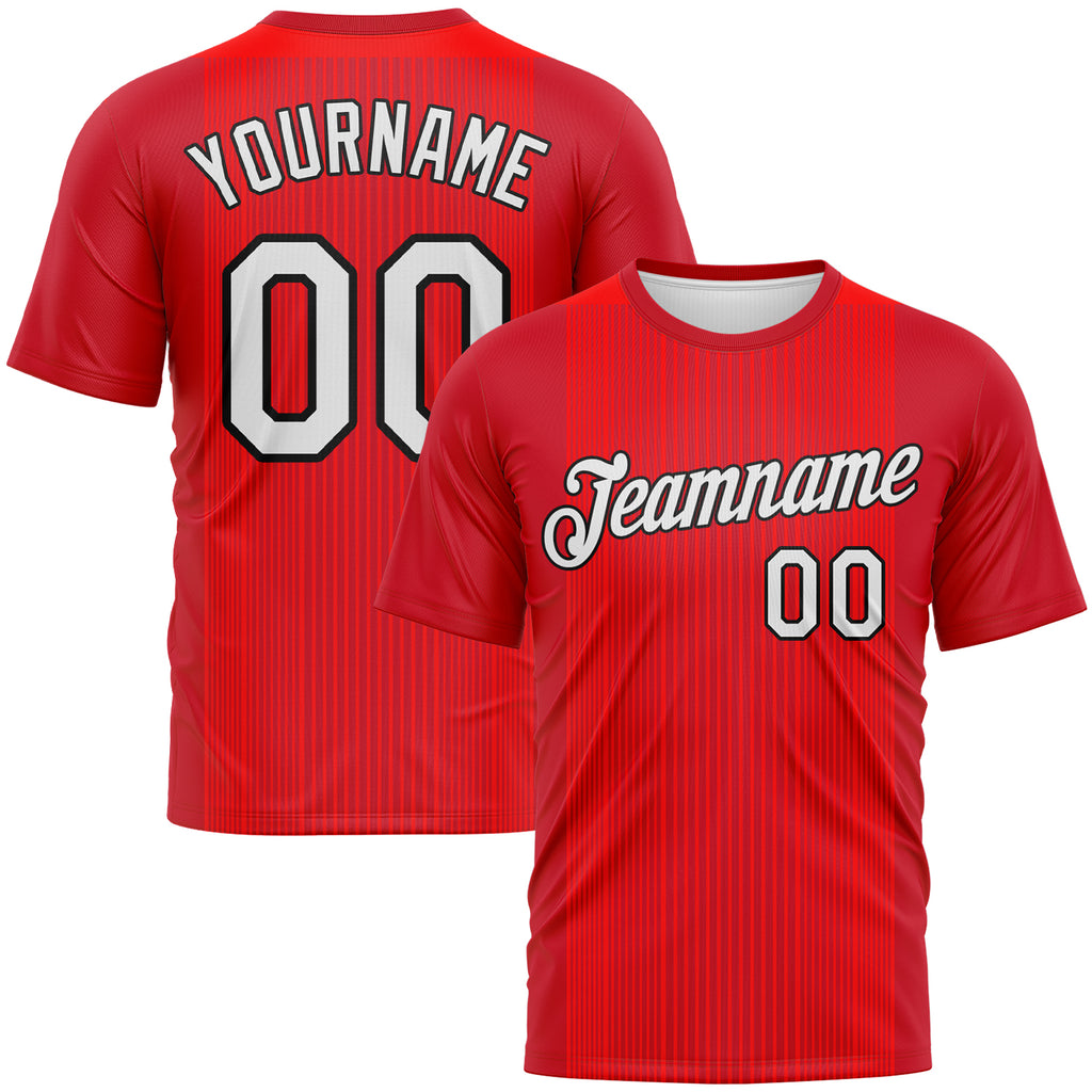 Custom Red White-Black 3D Pattern Vertical Stripe Performance T-Shirt