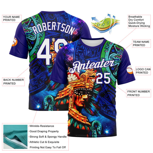 Custom Dark Purple-White 3D Pattern Azteca Huitzilopochtli Performance T-Shirt