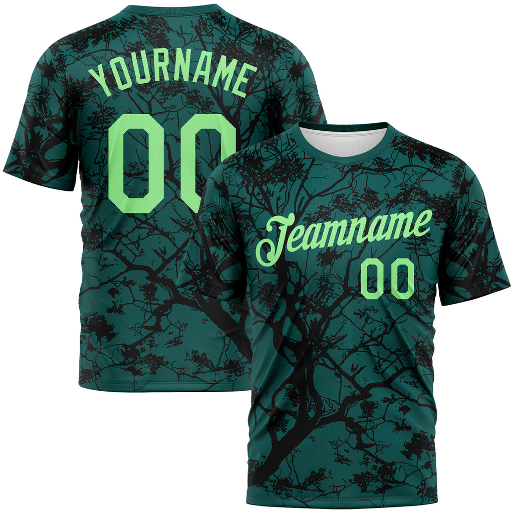 Custom Midnight Green Pea Green-Black 3D Pattern Arbol Jungle Camo Performance T-Shirt