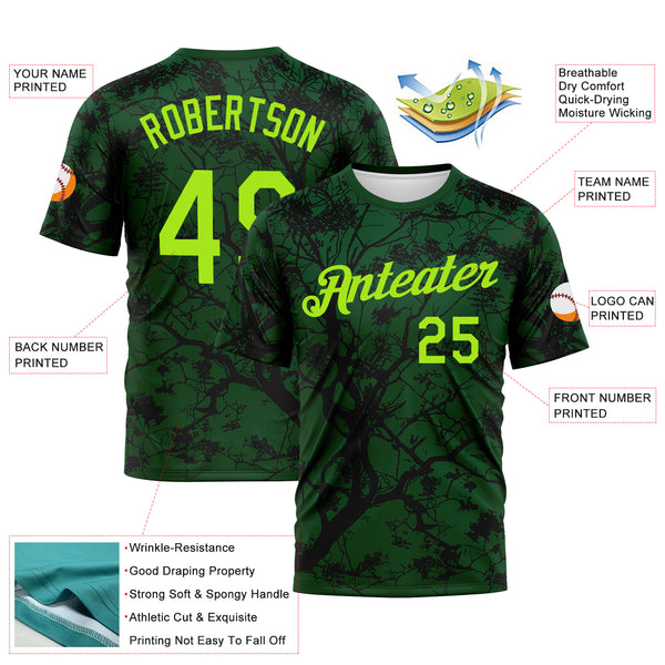 Custom Green Neon Green-Black 3D Pattern Arbol Jungle Camo Performance T-Shirt