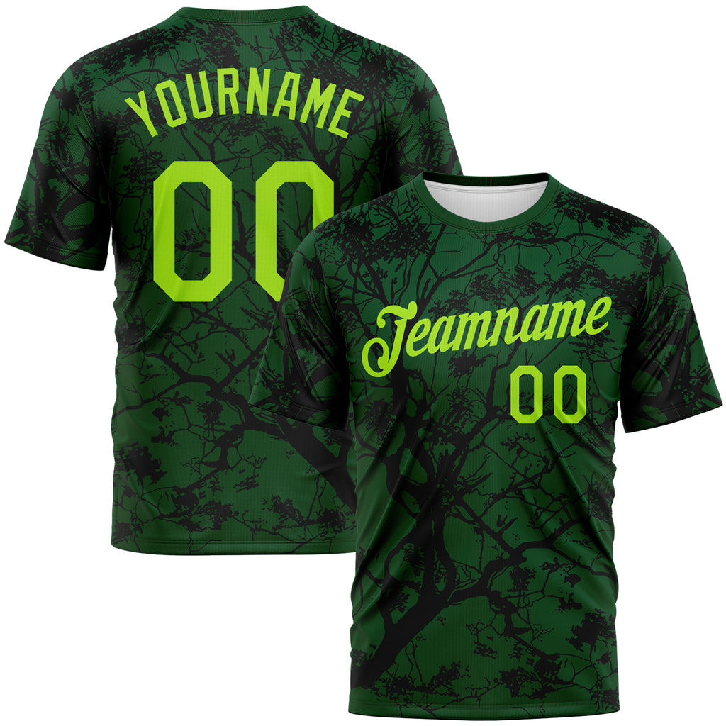 Custom Green Neon Green-Black 3D Pattern Arbol Jungle Camo Performance T-Shirt