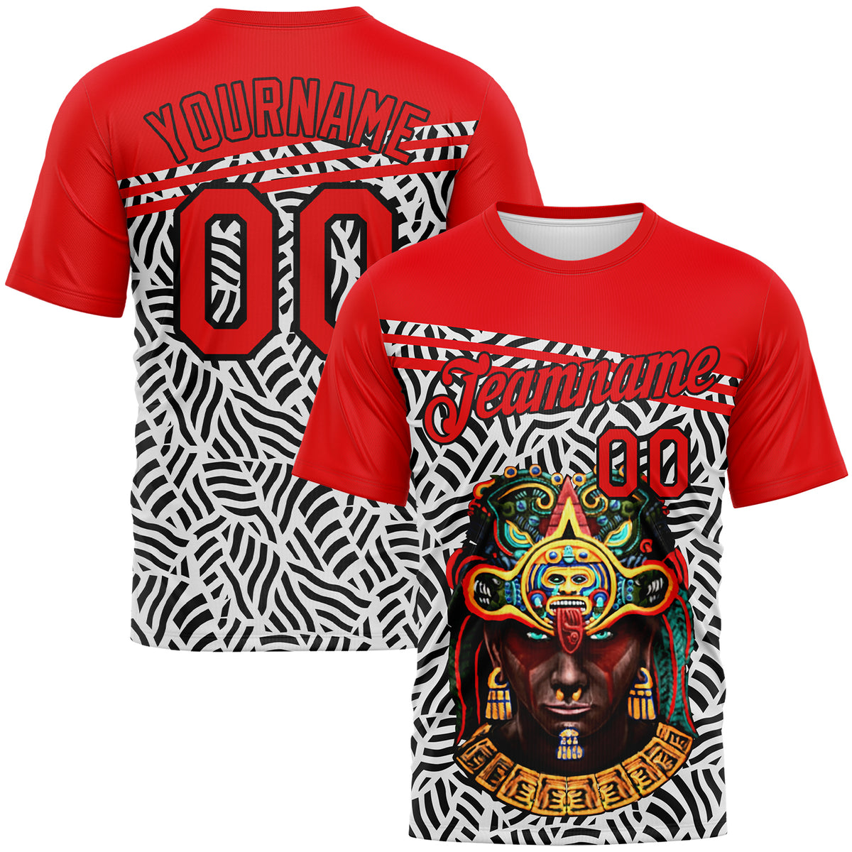 Custom Azteca Performance T-Shirt Fire Red Black White – Fiitg