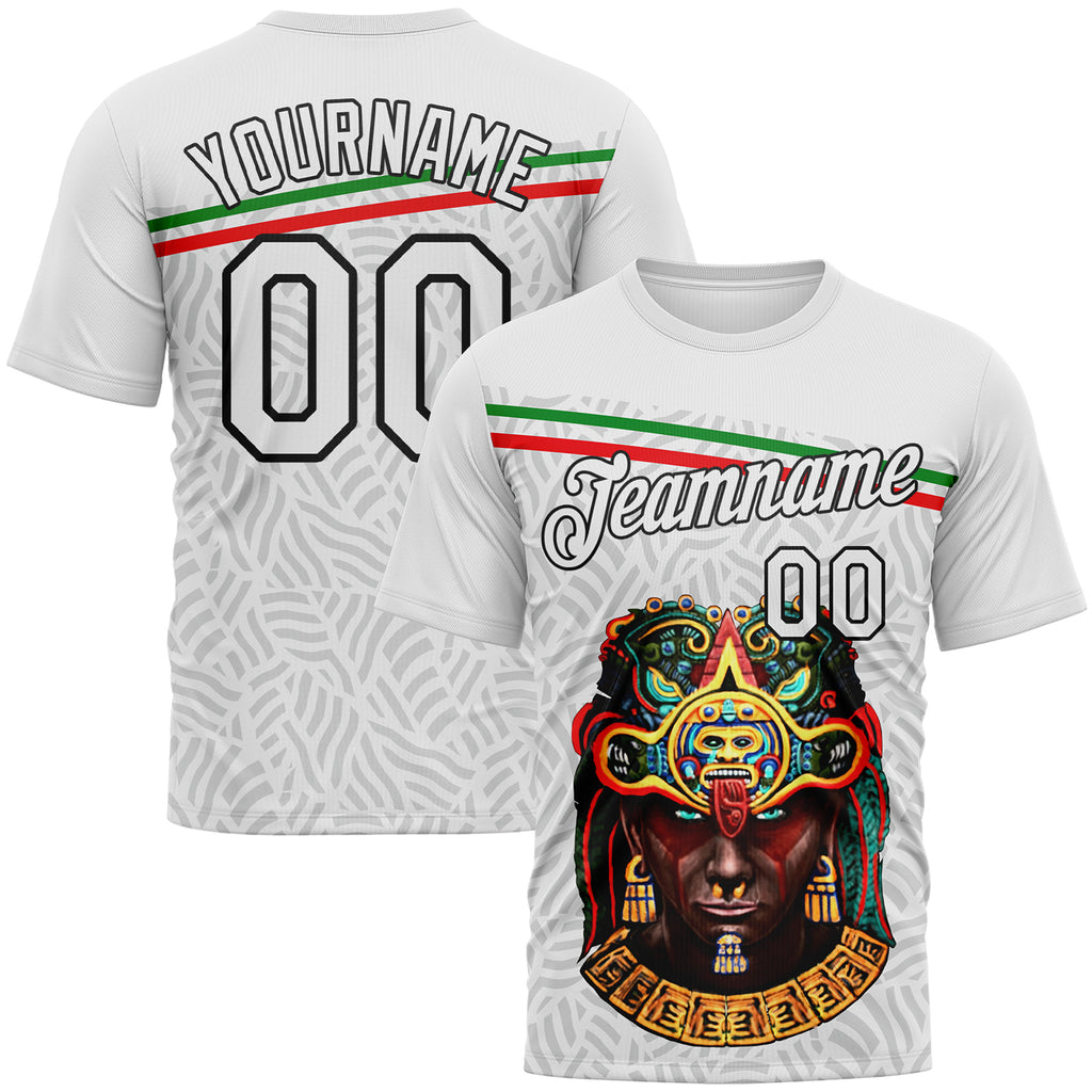 Custom White Gray-Black 3D Pattern Azteca Performance T-Shirt