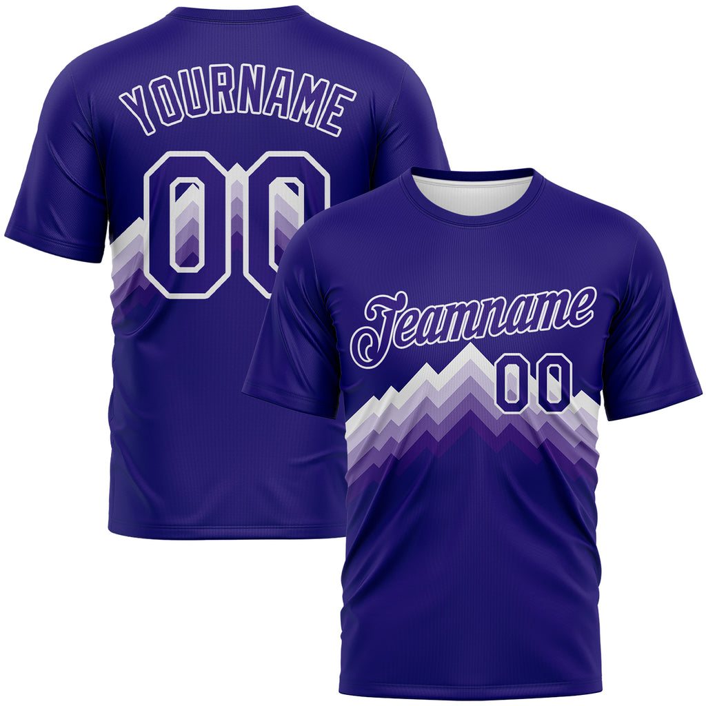 Custom Dark Purple-White 3D Pattern Zigzag Step Fade Effect Performance T-Shirt