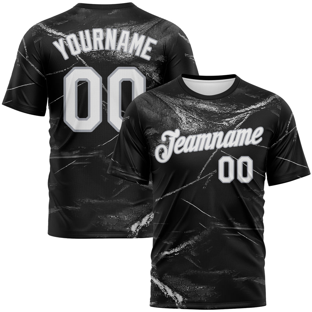 Custom Black White-Gray 3D Pattern Marble Texture Performance T-Shirt
