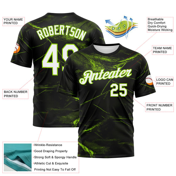 Custom Black White-Neon Green 3D Pattern Marble Texture Performance T-Shirt