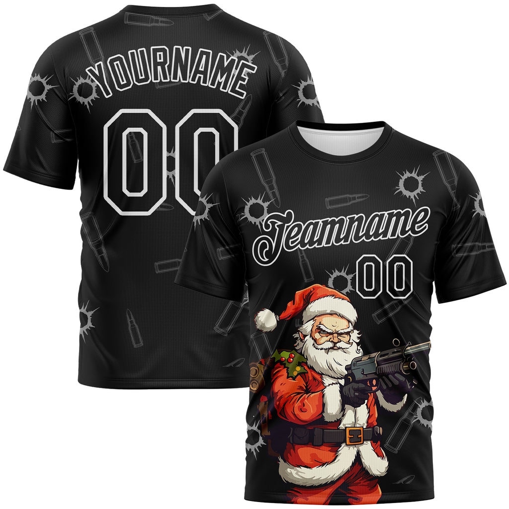 Custom Black Orange-White 3D Pattern Christmas Bad Santa Performance T-Shirt