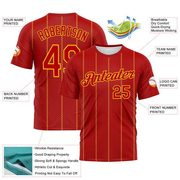 Custom Red-Yellow 3D Pattern Zigzag Vertical Stripe Classic Performance T-Shirt