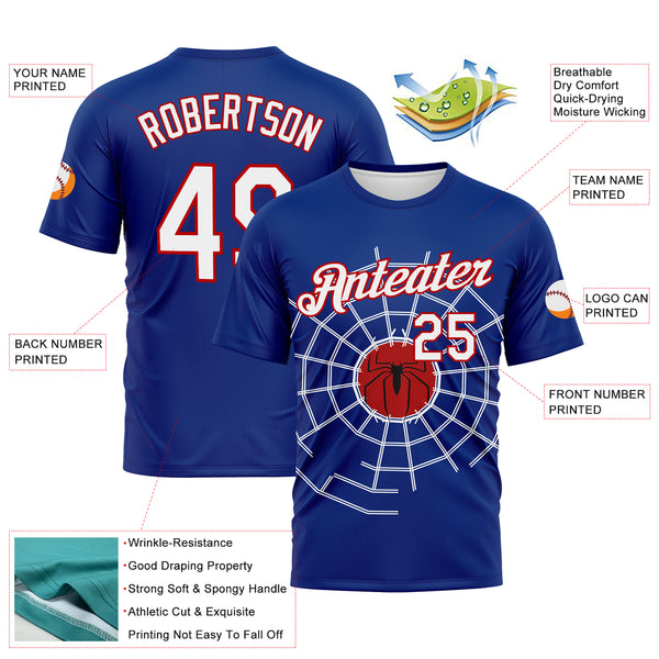 Custom Royal White-Red 3D Pattern Spiderman Performance T-Shirt