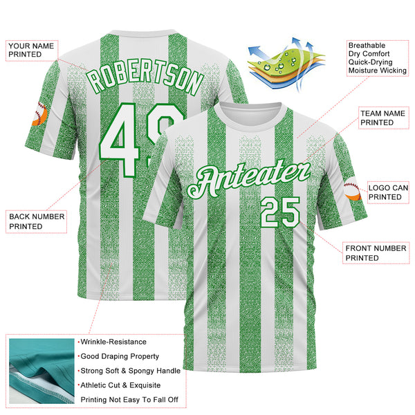 Custom White-Grass Green 3D Pattern Vertical Stripe Grunge Texture Classic Performance T-Shirt