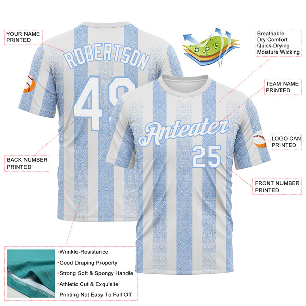 Custom White-Light Blue 3D Pattern Vertical Stripe Grunge Texture Classic Performance T-Shirt