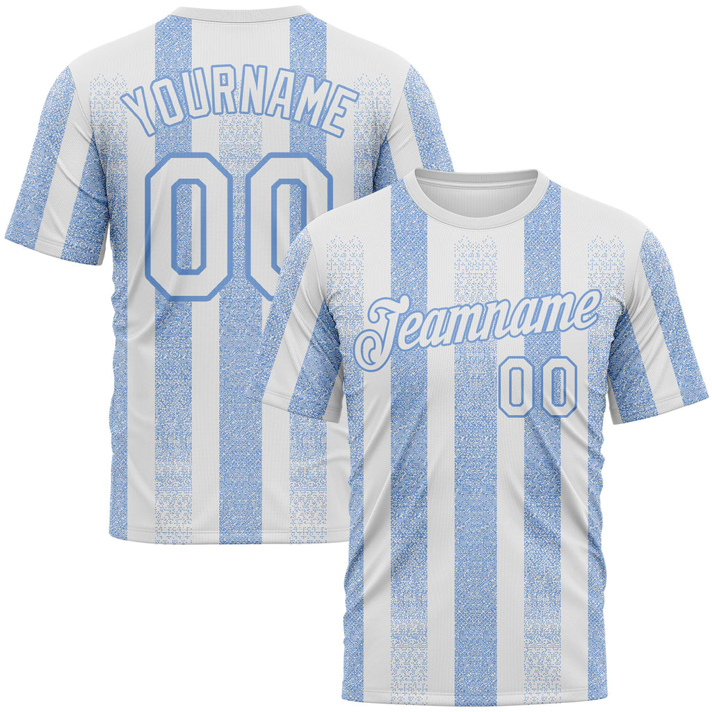 Custom White-Light Blue 3D Pattern Vertical Stripe Grunge Texture Classic Performance T-Shirt