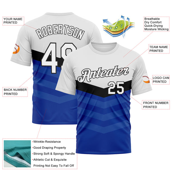 Custom White Black-Royal 3D Pattern Chevron Stripe Fade Effect Performance T-Shirt